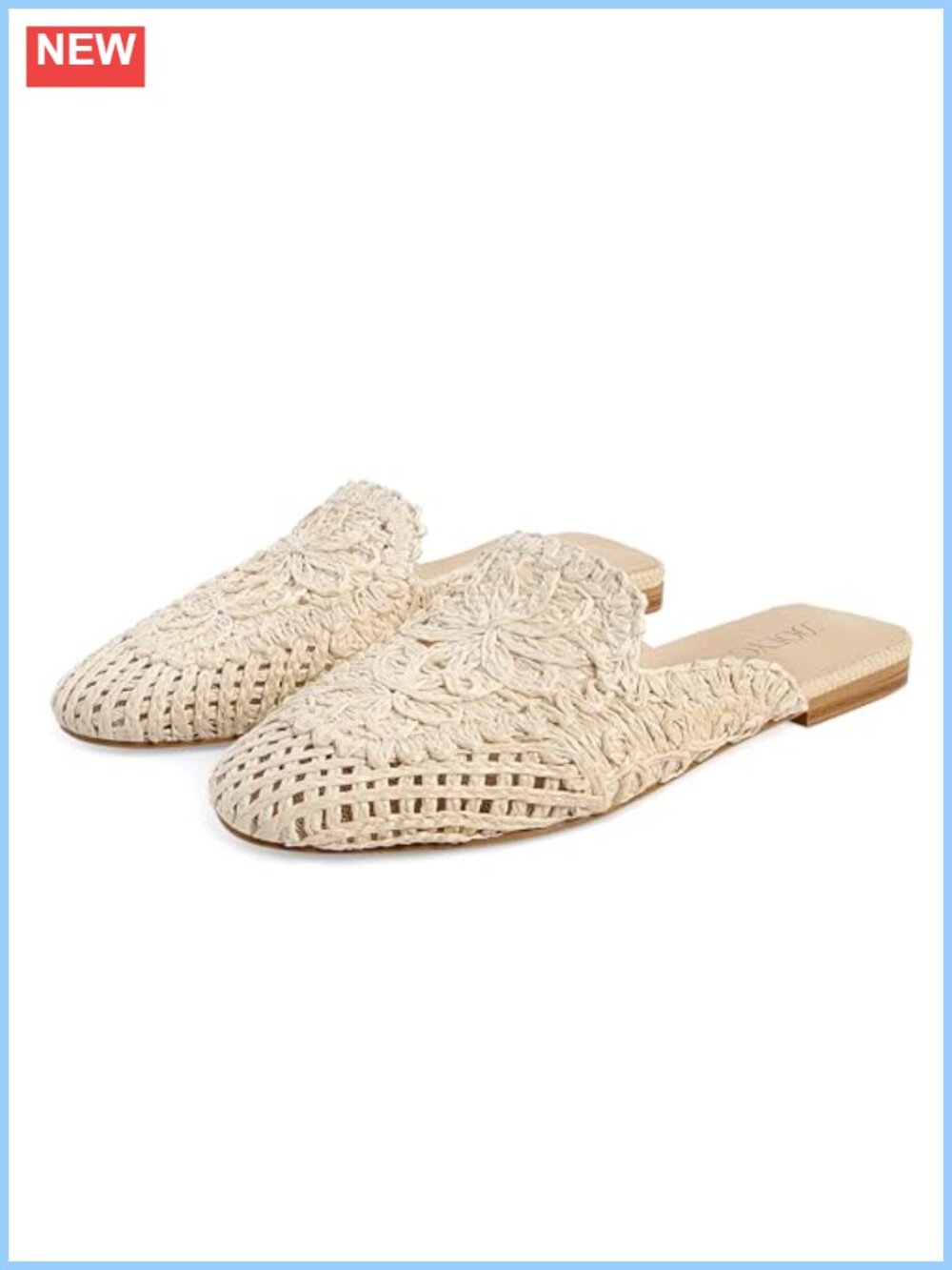 Raffia Mules Square Toe Woven Mary Jane Ballet Flats Comfortable Slip-On